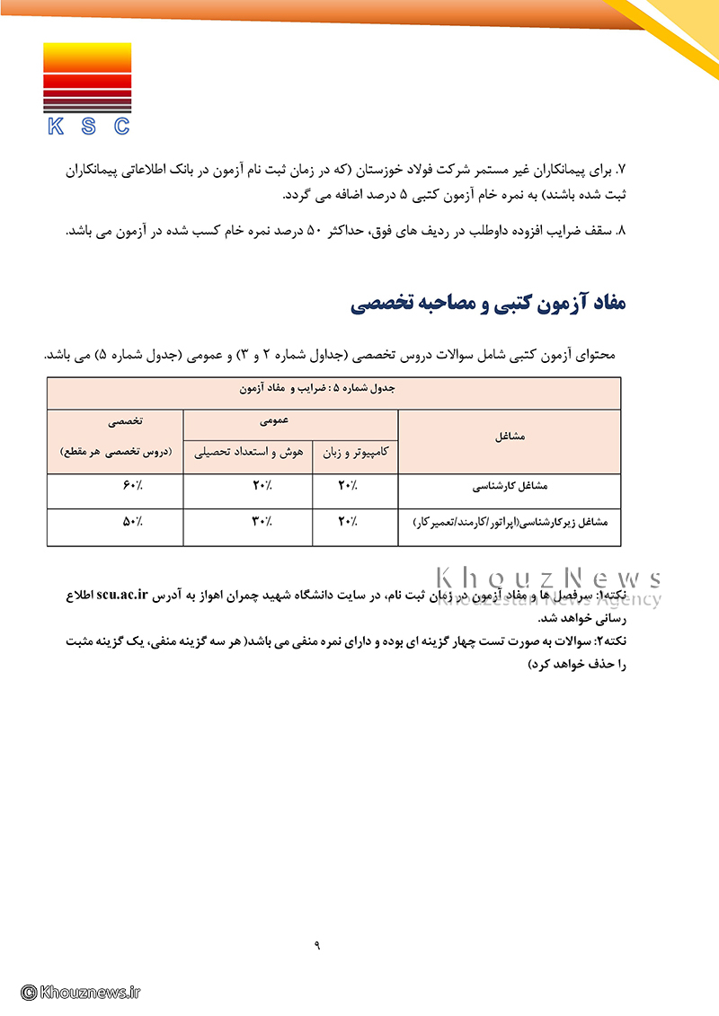 اطلاعیه مهم ازمون استخدامی و دفترچه راهنمای آزمون استخدامی شرکت فولاد خوزستان