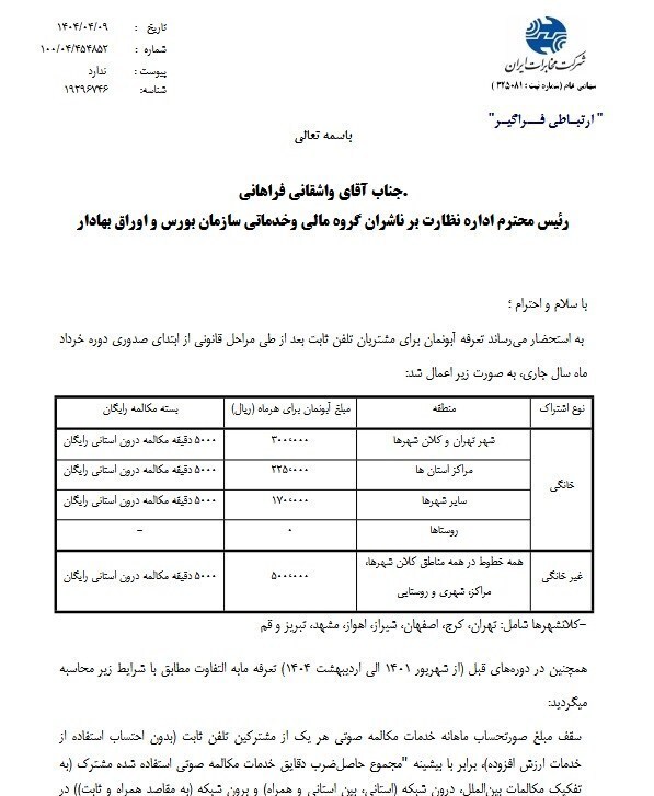  آبونمان تلفن ثابت ۳۰ هزار تومان شد 