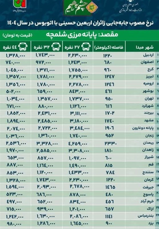 نرخ کرایه اتوبوس تا پایانه‌های مرزی خوزستان اعلام شد