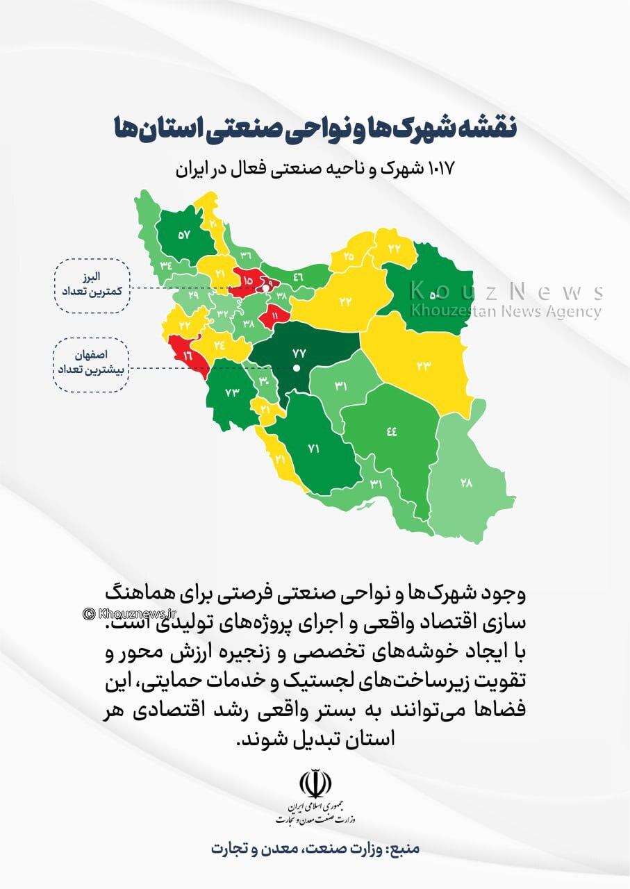 اینفوگرافی/نقشه شهرک‌ها و نواحی صنعتی استان‌ها 