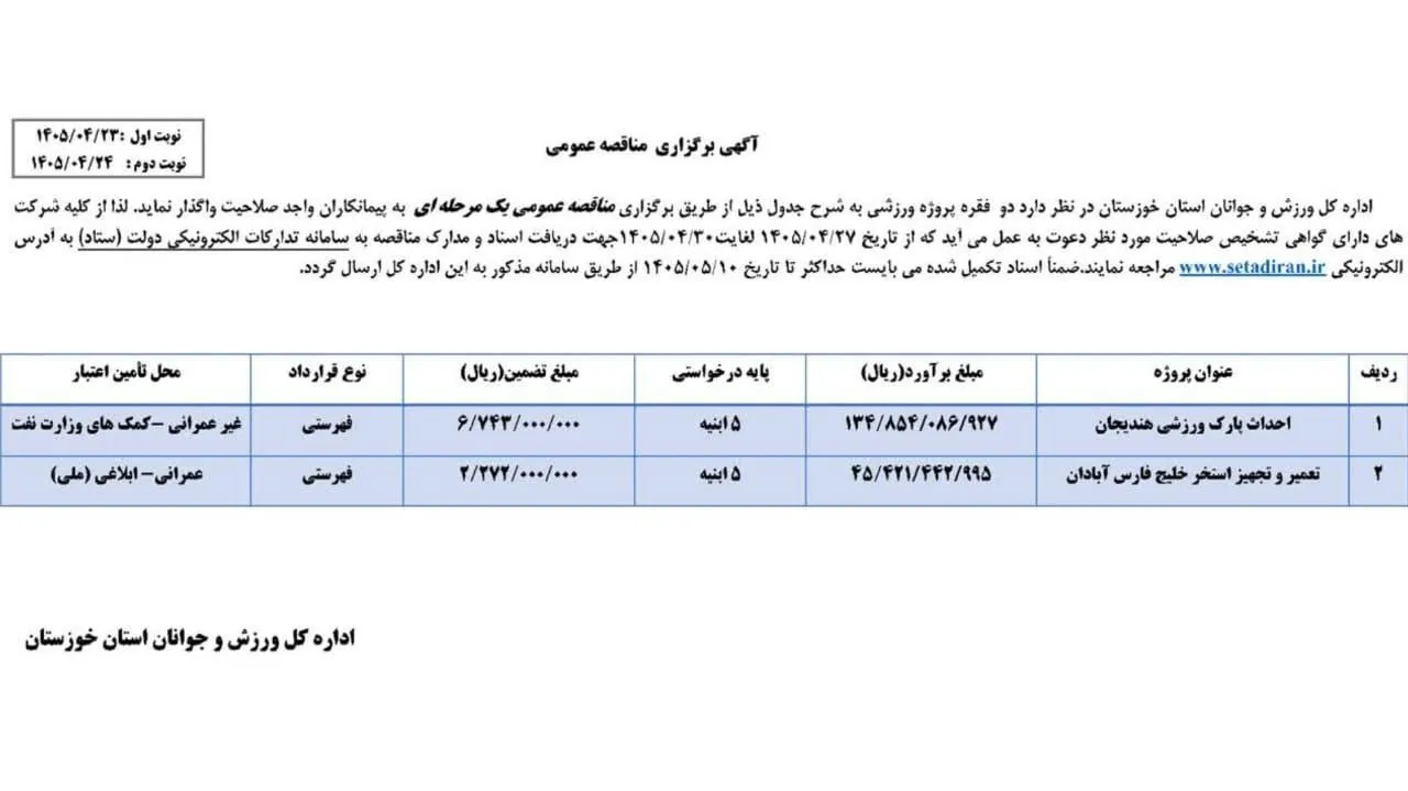 آگهی مناقصه آگهی مناقصه