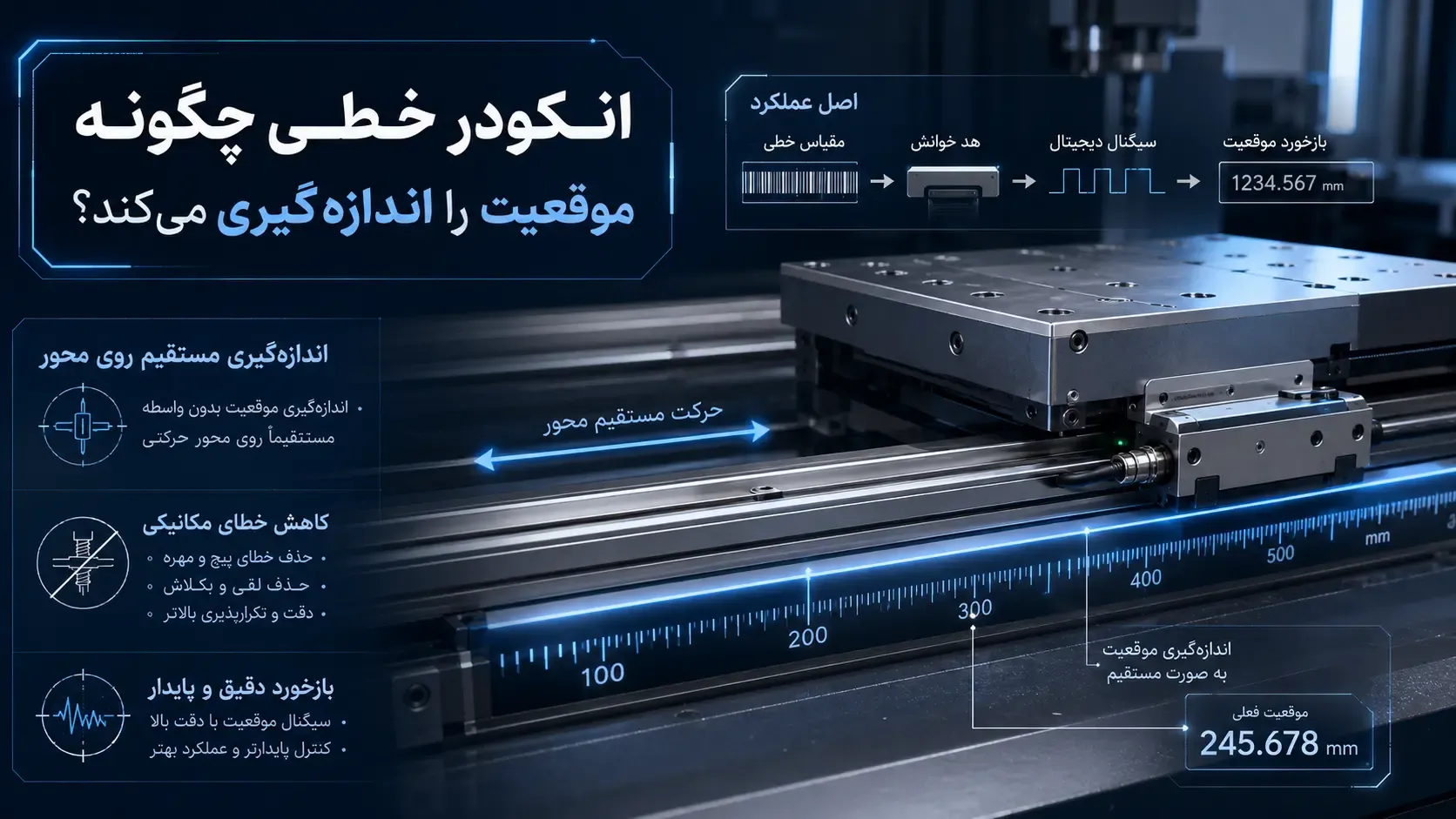 انکودر خطی چگونه موقعیت را اندازهگیری میکند؟ انکودر خطی چگونه موقعیت را اندازهگیری میکند؟