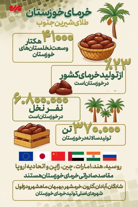اینفوگرافیک| خرمای خوزستان؛ طلای شیرین جنوب