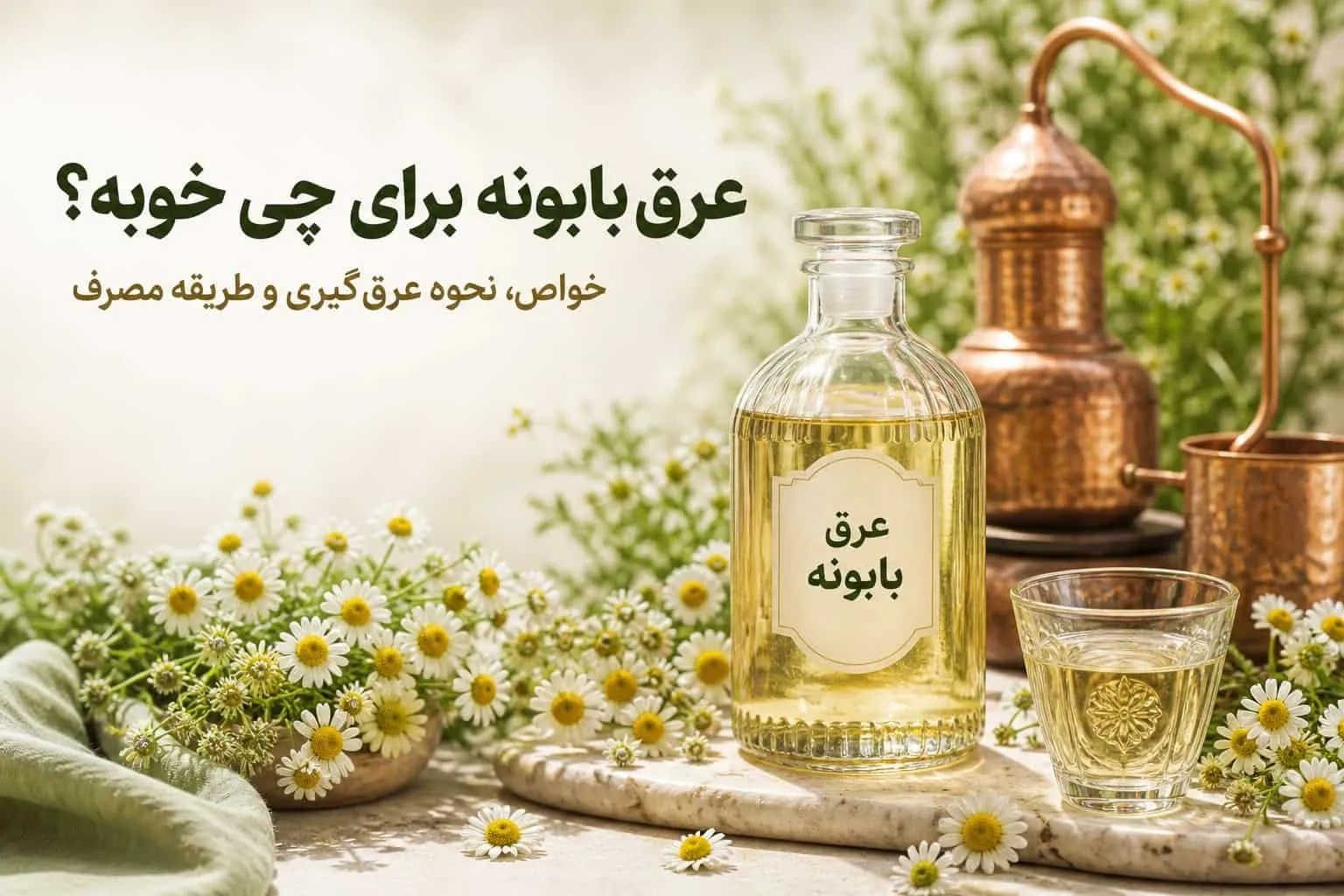 عرق بابونه برای چی خوبه؟ خواص، نحوه عرق‌گیری و طریقه مصرف آن